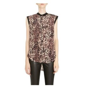 Isabel Marant Etoile Silk Raw-Edge Sleeveless Leopard Print High-Low Top. Size 0